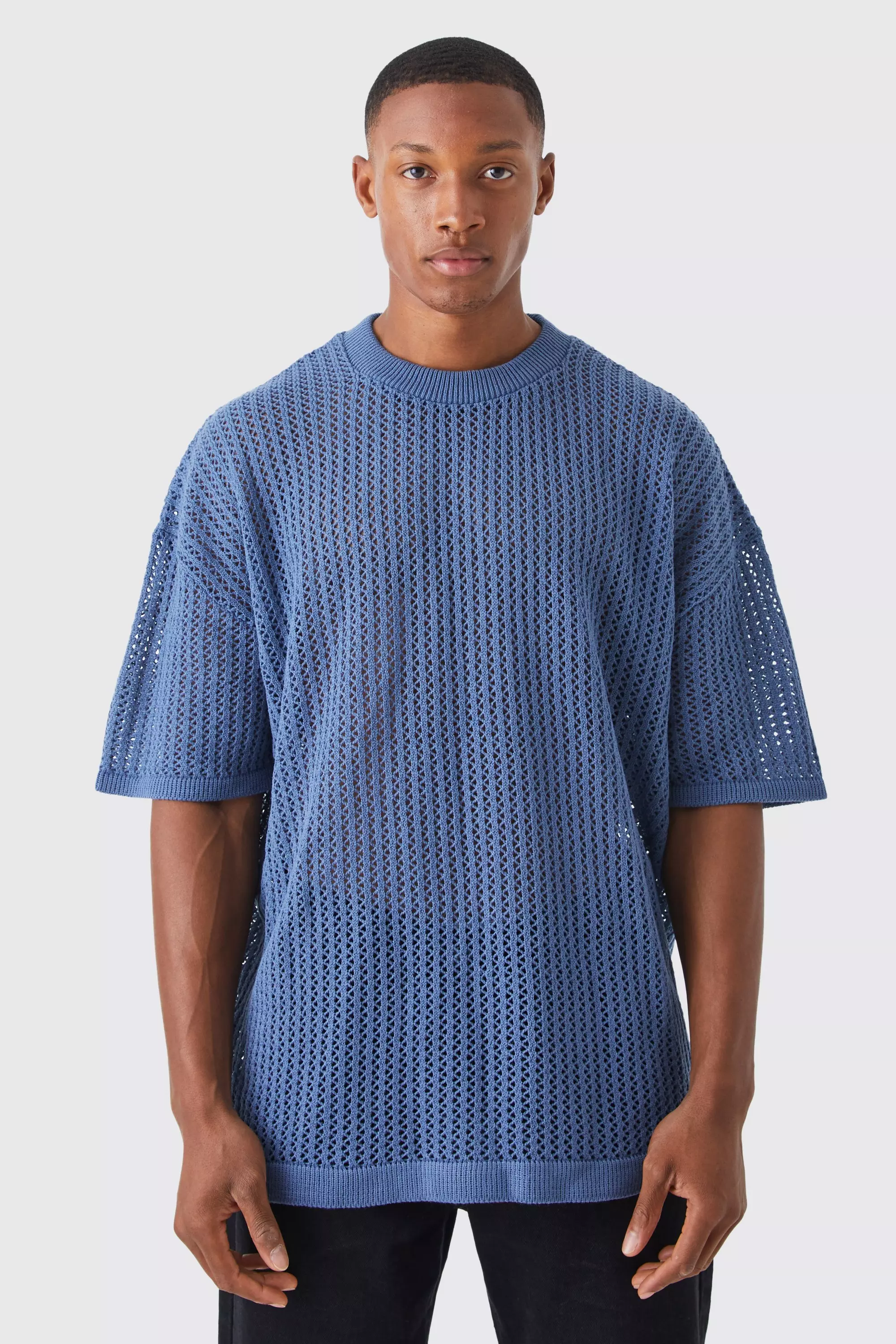 Oversized Drop Shoulder Open Stitch T shirt boohooMAN UK